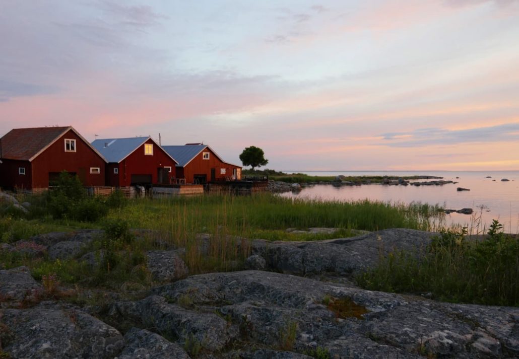 Cabins by a lake