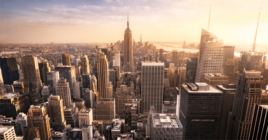 Top view of New York City featuring the city's iconic buildings, like the Empire State. 