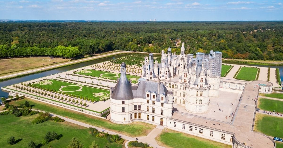 Aerial view of the Château de Chambord, in France.