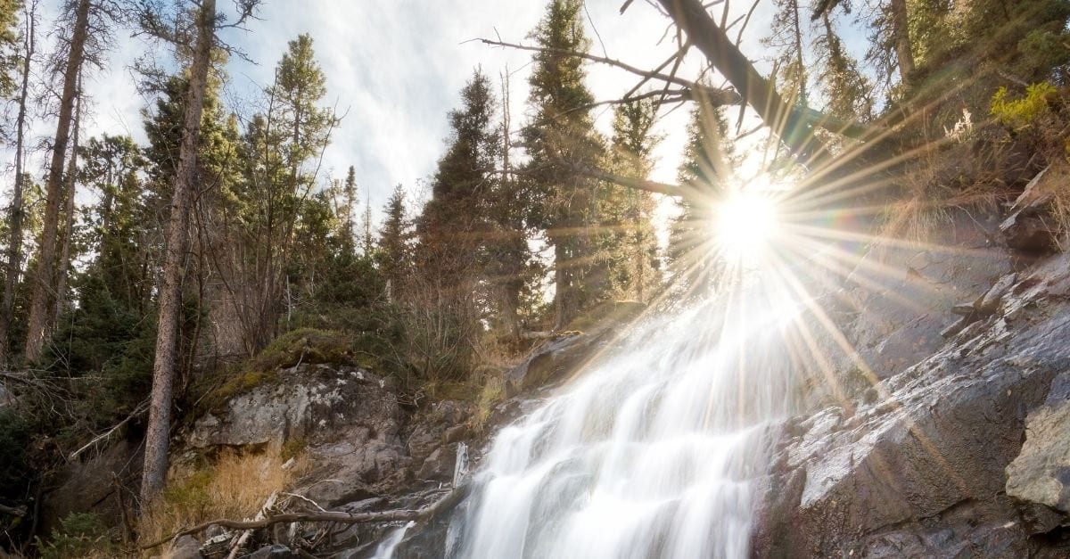 The Fern Falls, which is part of the  Fern Lake Trailhead. 