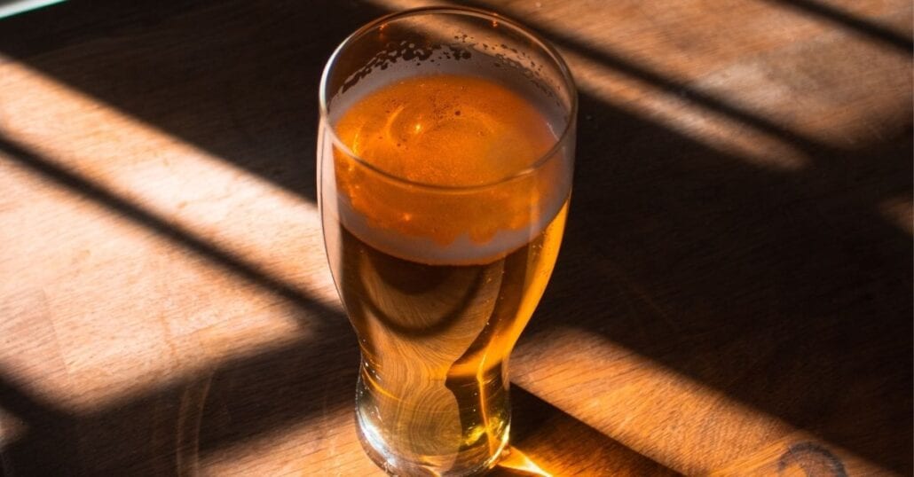 A glass of Grzane Piwo, the traditional Polish beer, which is drank warm.