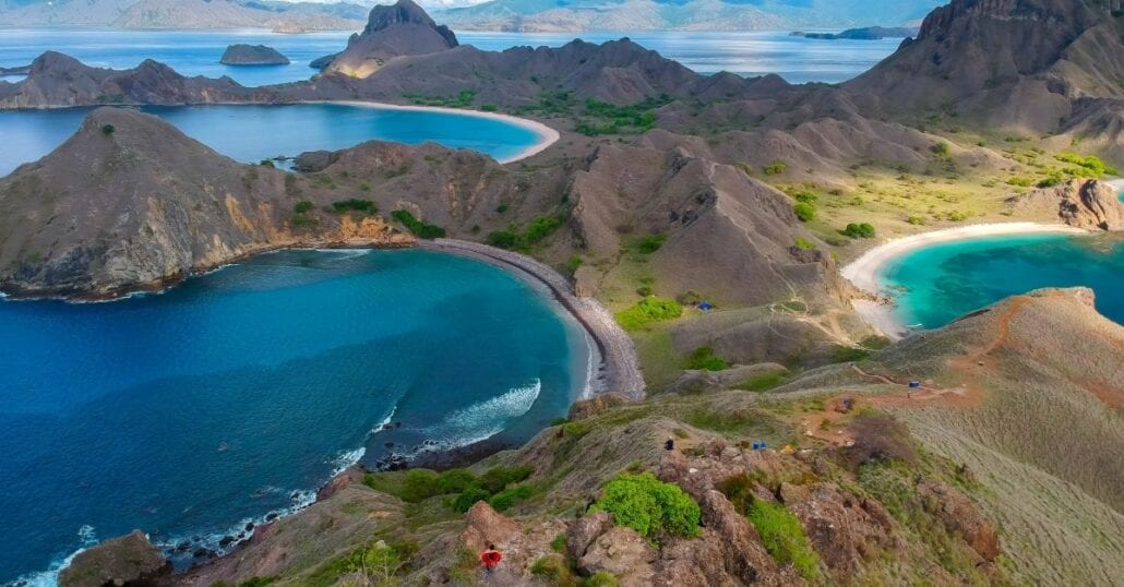 Aerial view of the Komodo National Park between the Indian and Pacific oceans, in Indonesia.