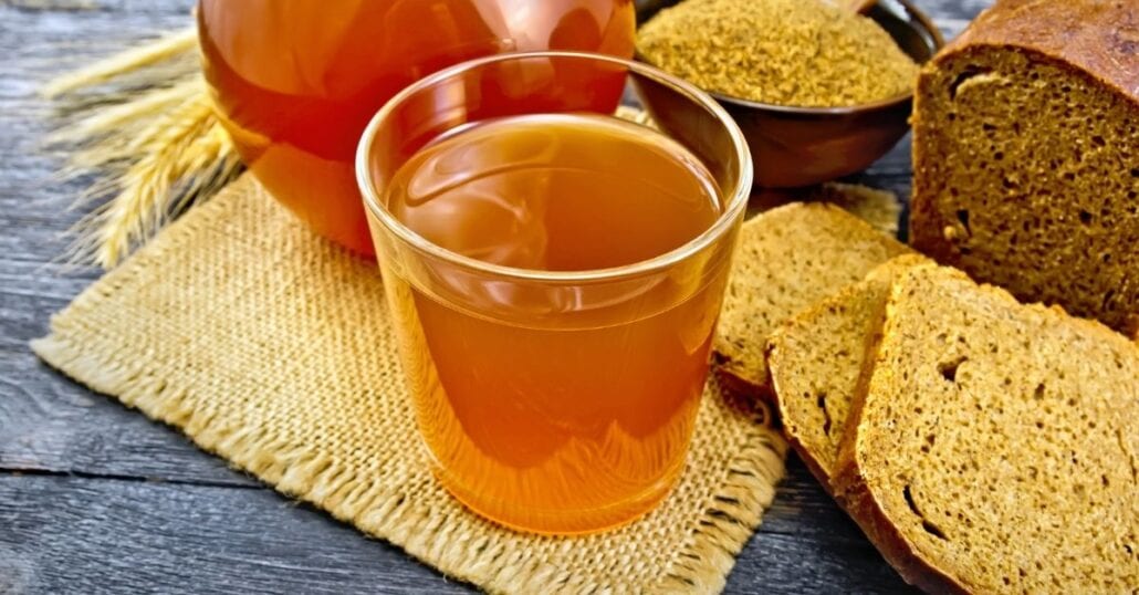 A glass of Kvass, the traditional brown bread Russian beer.