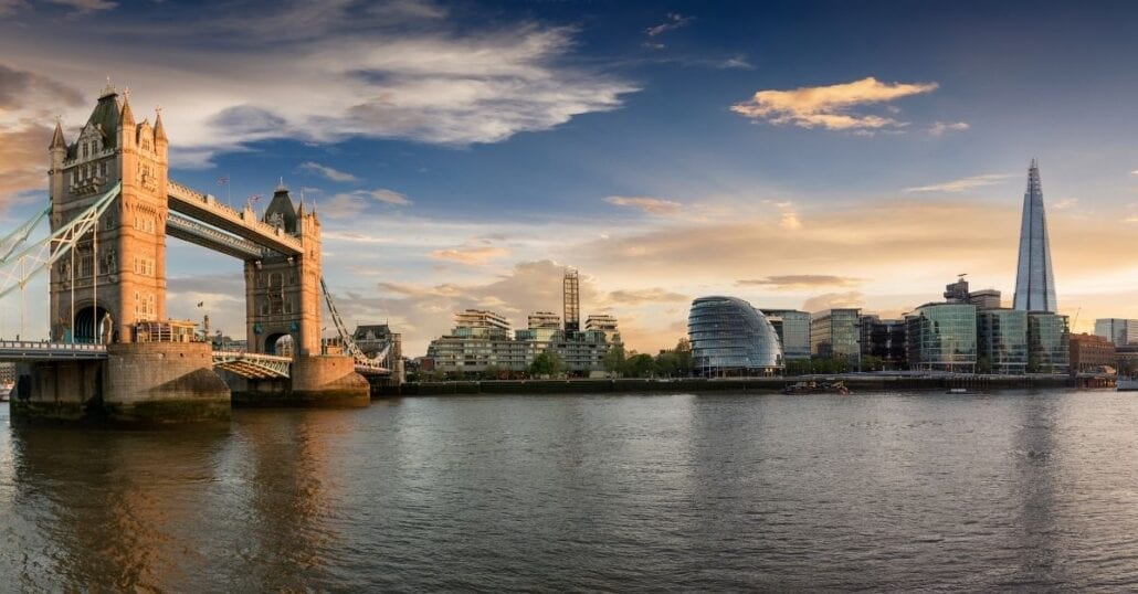 View of the London Bridge crossing the Thames River.