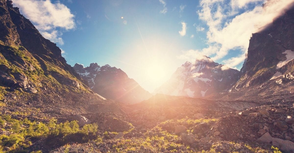 A mountainous landscape on a clear day.