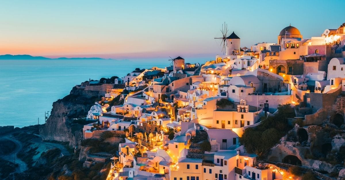 The Oia Santorini Village at dusk.