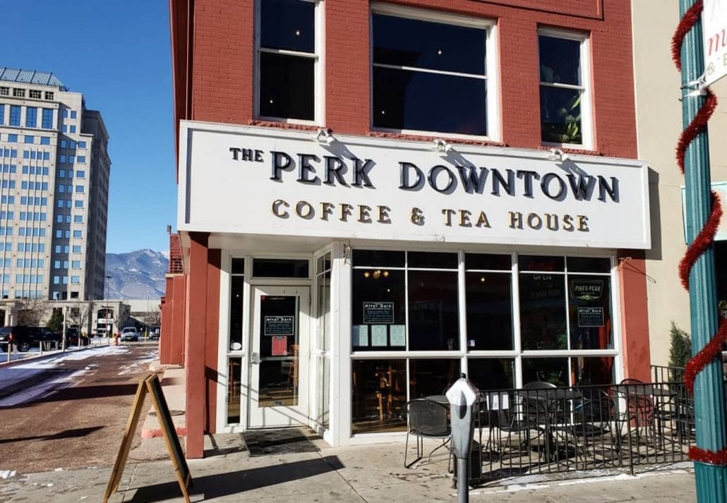 Façade of Perk Downtown Coffee Shop Colorado.
