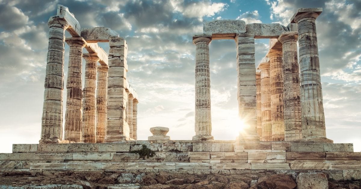 The ruins of the Poseidon Temple, in Cape Sounion, Greece.