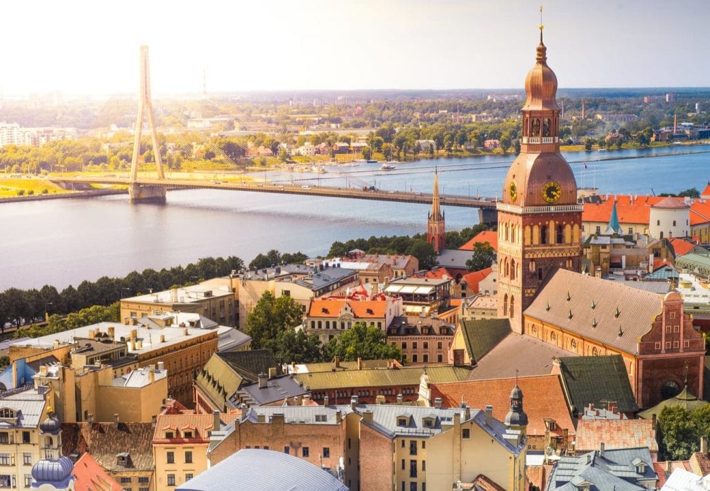 Panoramic view of the Riga cathedral in the old town of Riga, Latvia.