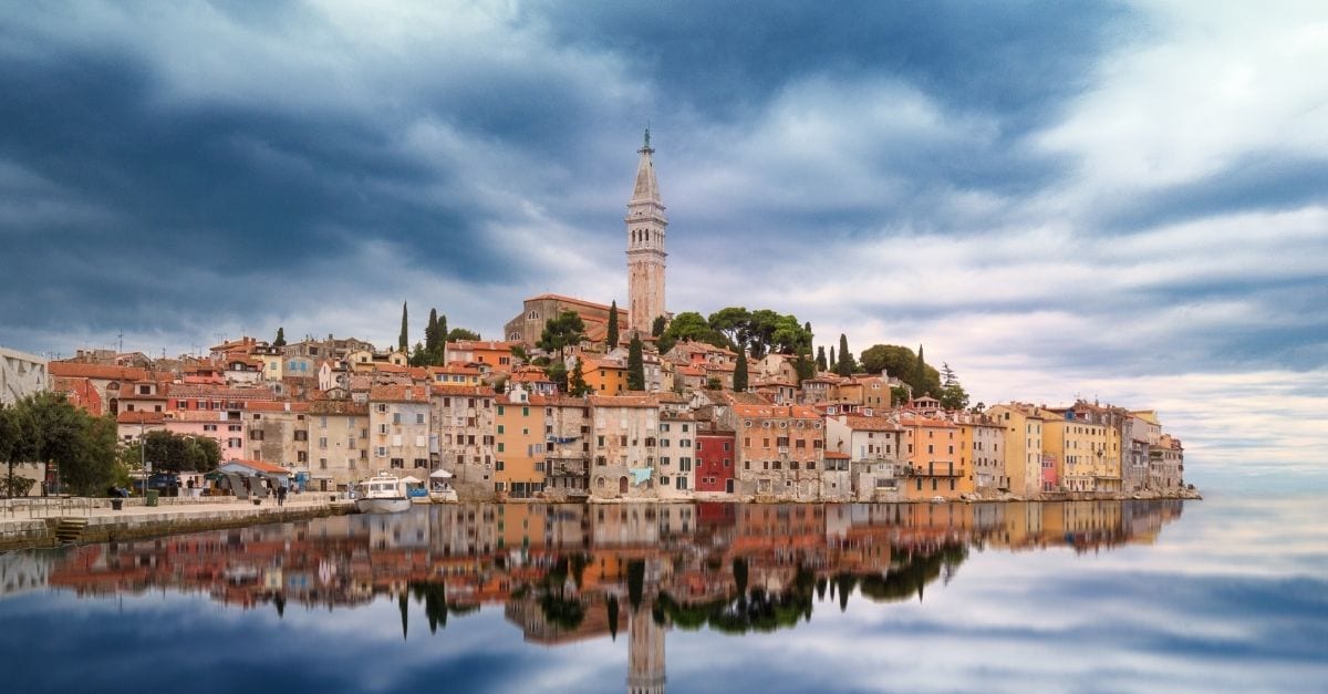 View of the historic buildings in the coastal city of Rovijn, in Croatia.