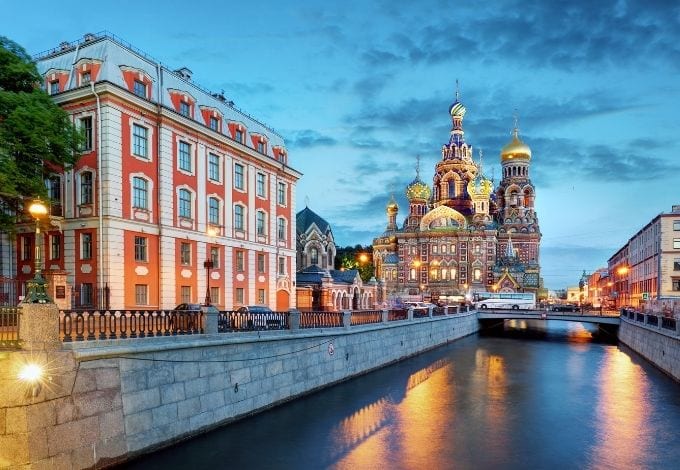 A water canal leading to the Church of the Savior on Spilled Blood, in St. Petersburg.