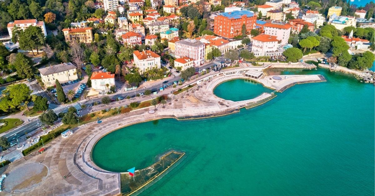 Aerial panoramical view of the Slatina Beach, in Croatia.