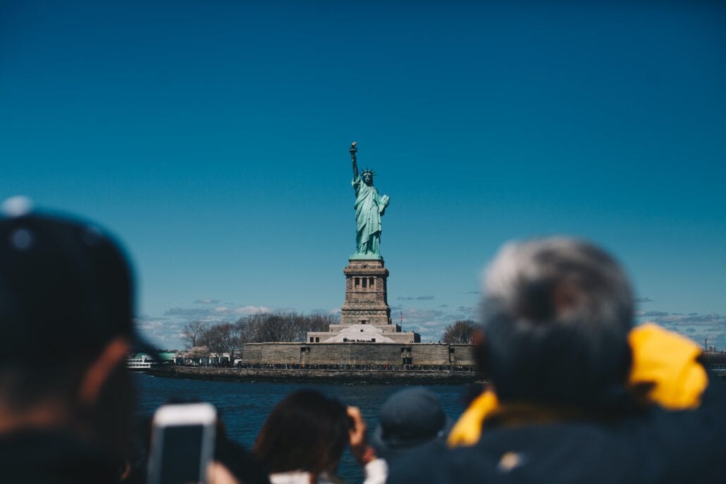 Statue of Liberty from the Staten Island Ferry deck in New York 