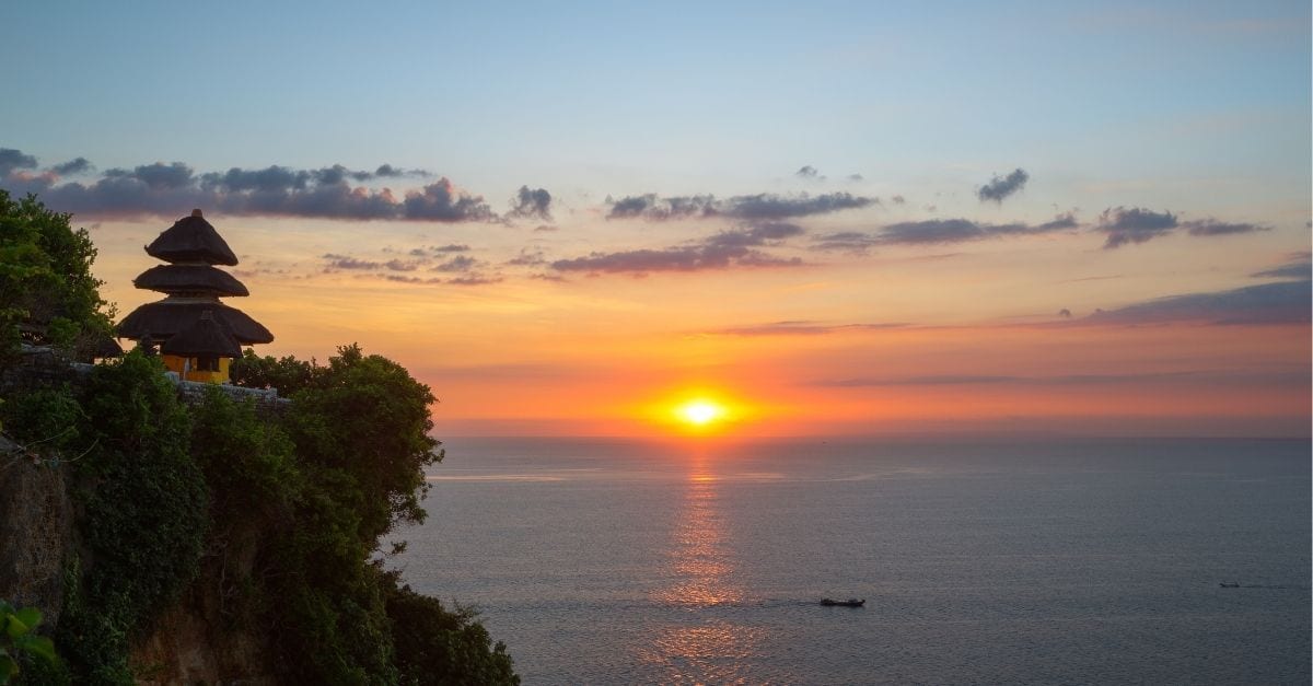 The Uluwatu Temple at sunset, in Indonesia.