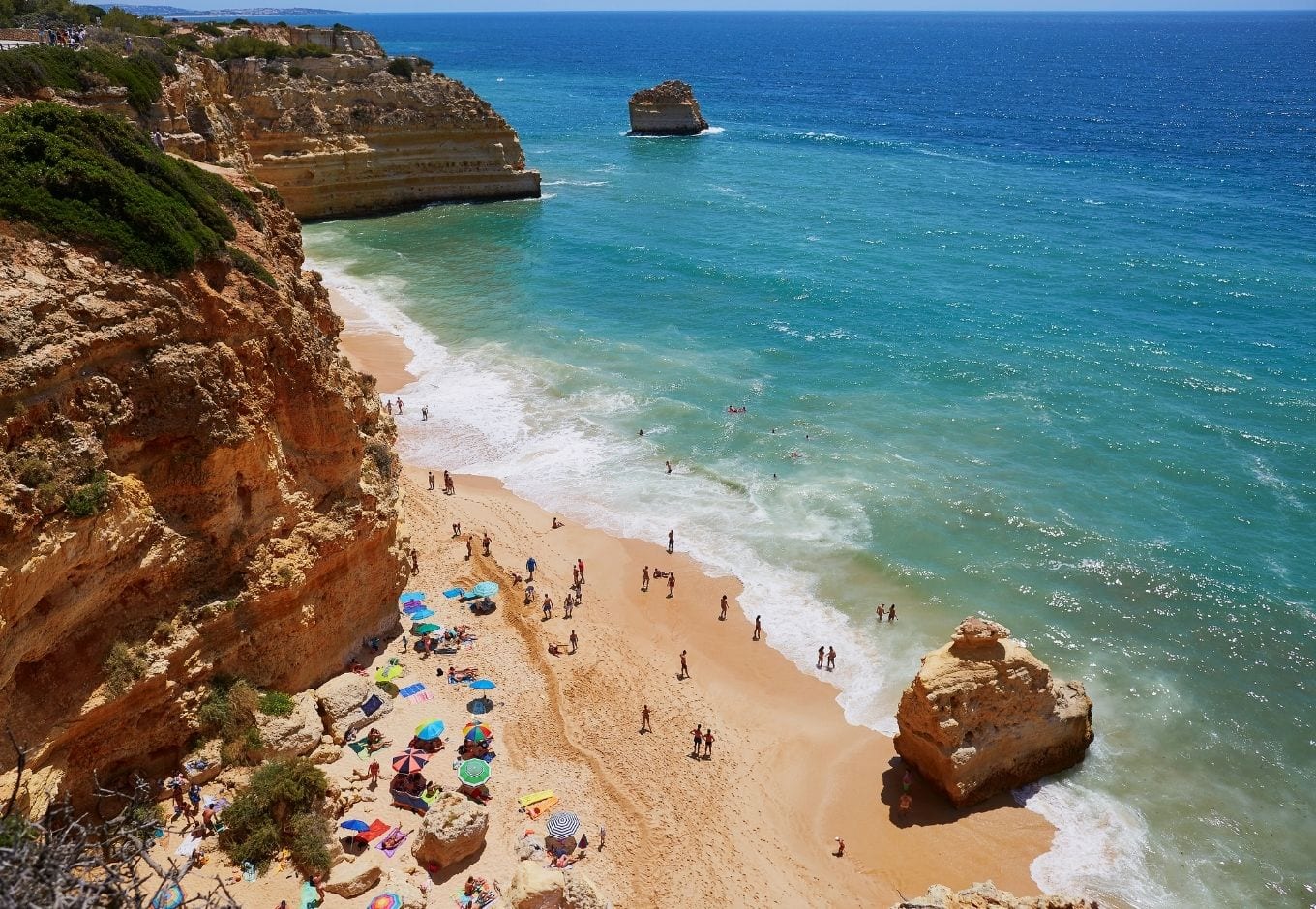 Aerial view of a beach in Faro, Algarve.