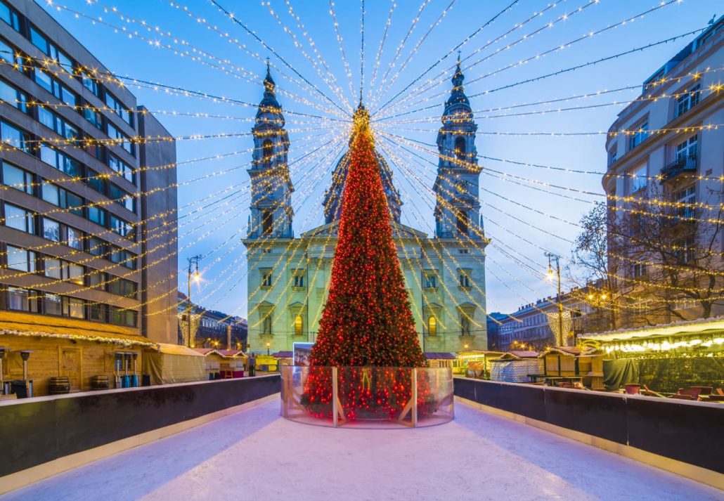 Red tree at Budapest Christmas Market