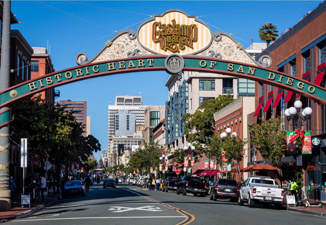 Holidays celebration at the Gaslamp Pets Parade, San Diego, California.