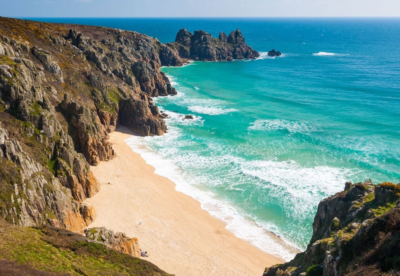 View of a beach in Cornwall, UK.