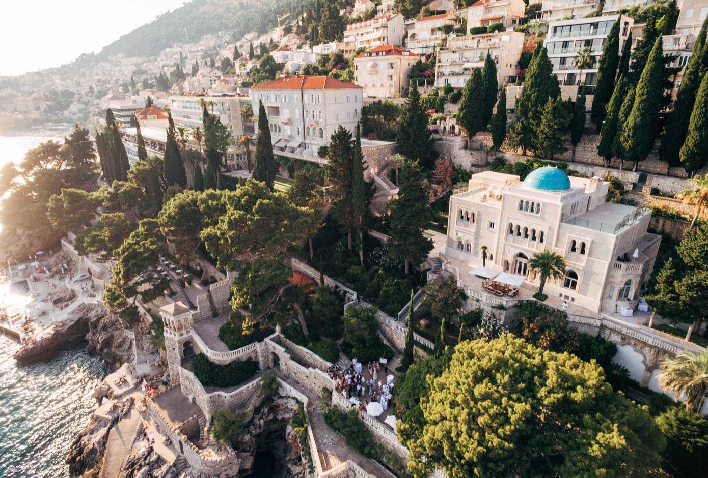 Aerial view of the Grand Villa Argentina and Villa Sheherezade, in Dubrovnik.