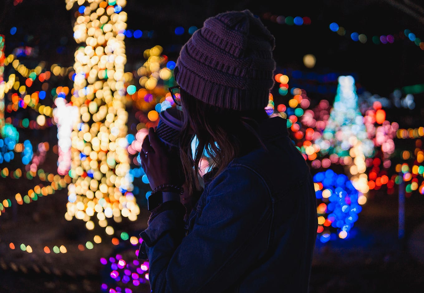 Girl sipping on coffee at Dyker Heights, Brooklyn