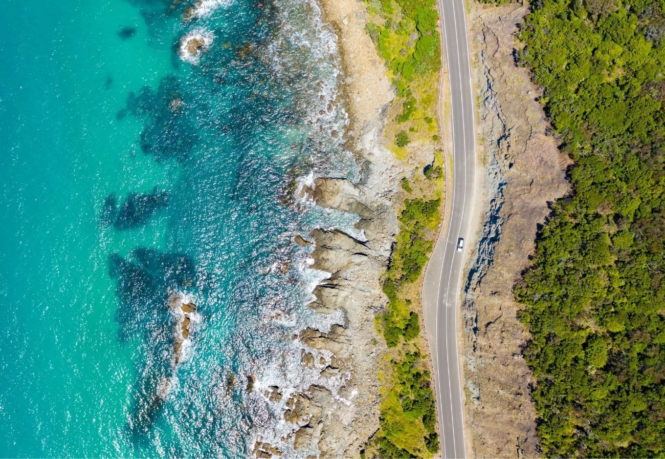 Aerial view of the Great Ocean Road, in Australia.