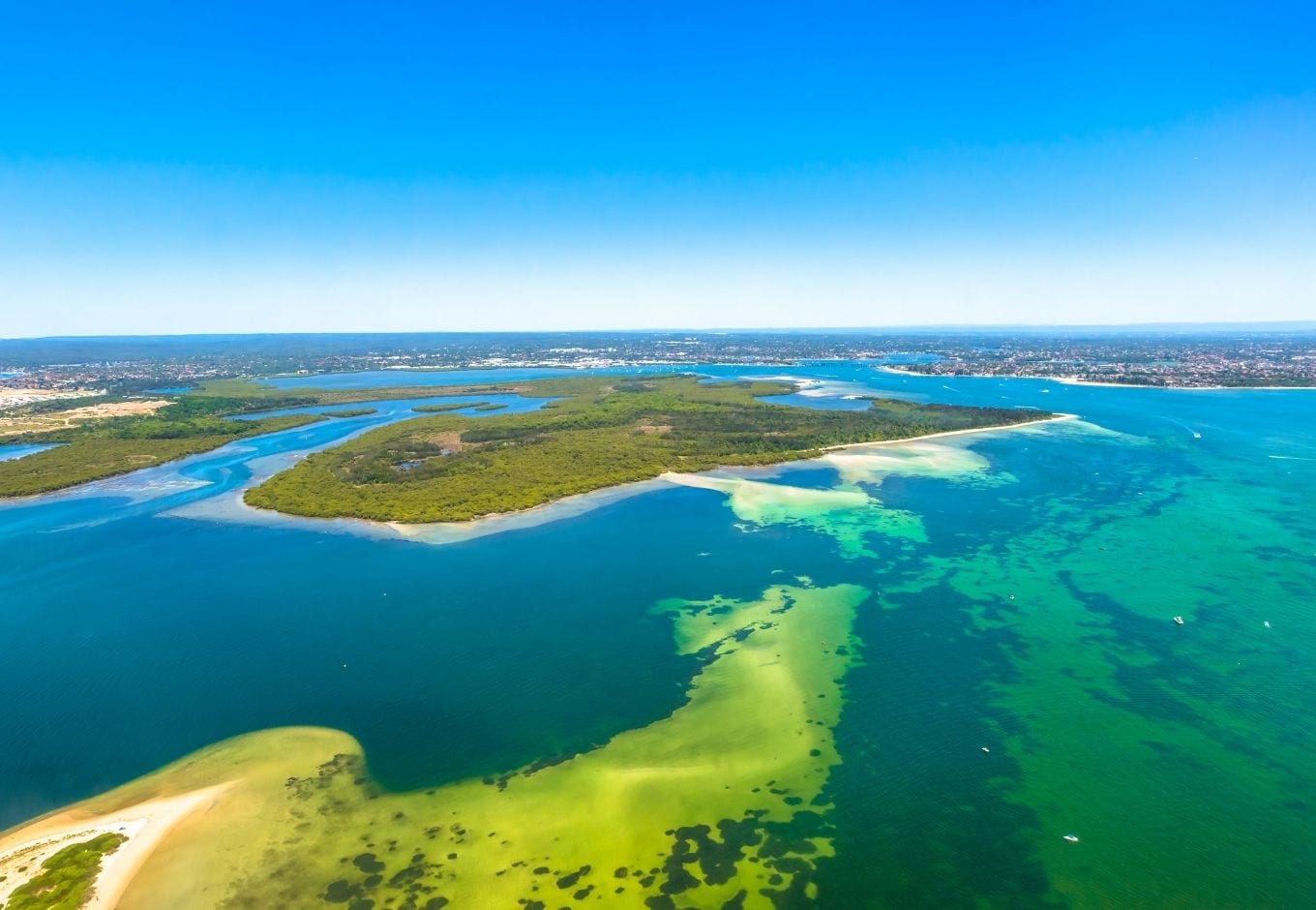 Aerial view of the Great Barrier Reef, in Australia.