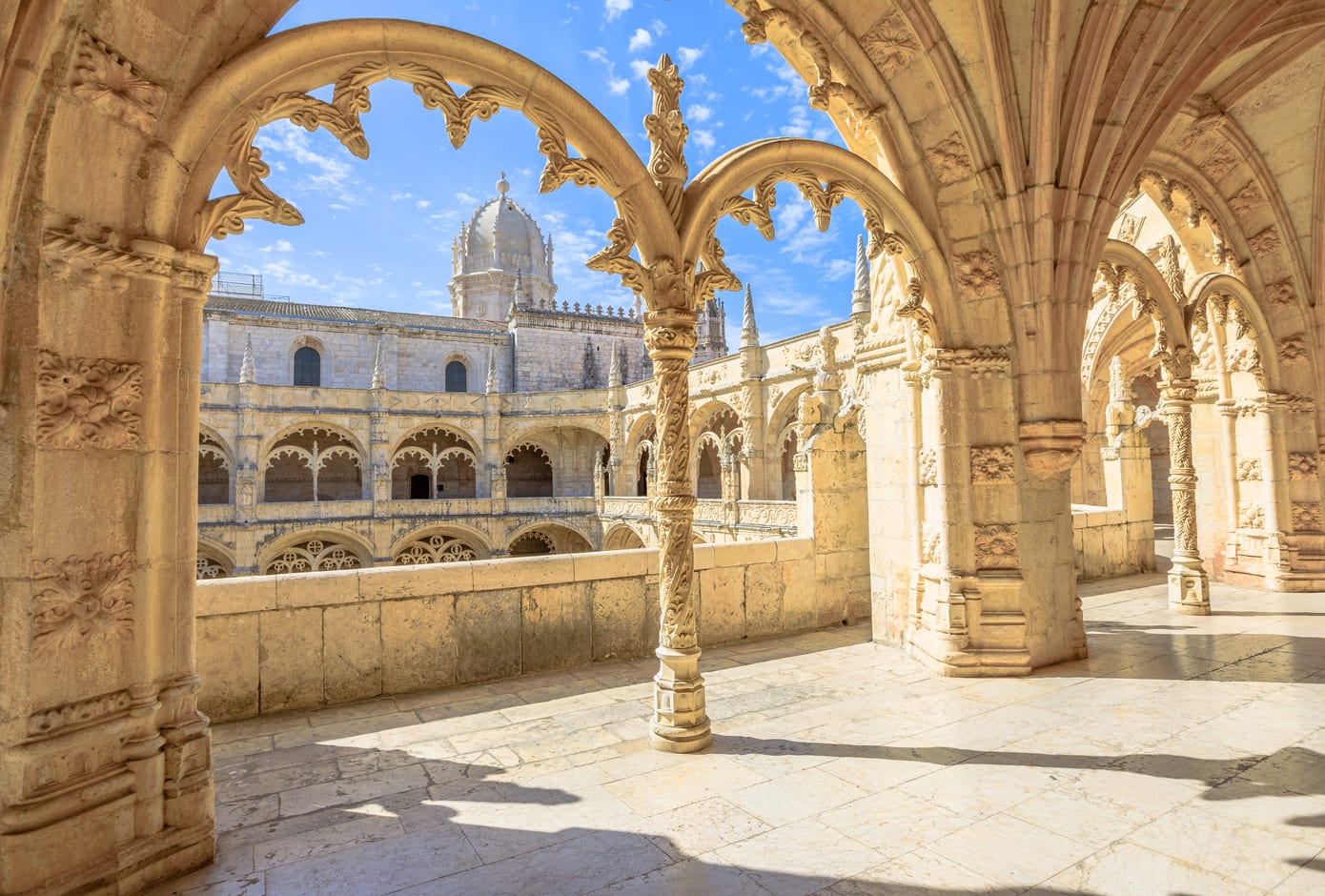 Inside view of the Jeronimos Monastery, in Lisbon, Portugal