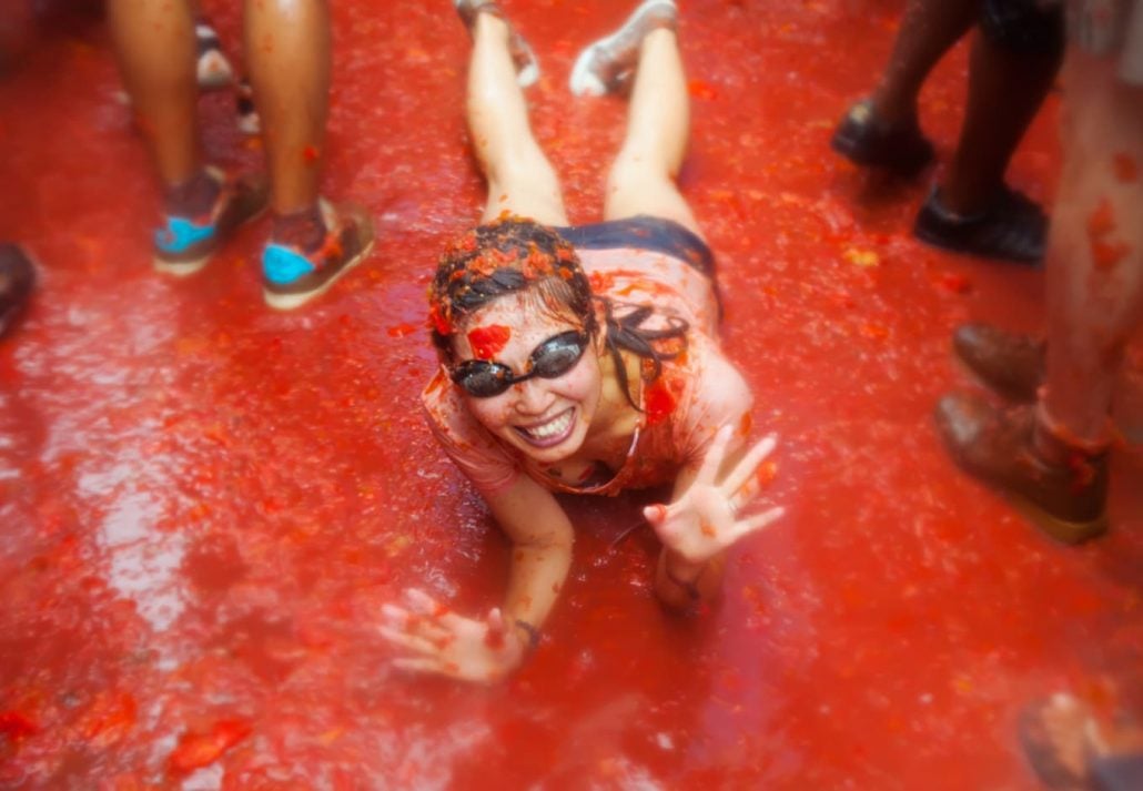 Unidentified girl in La Tomatina festival in August 28, 2013 in Bunol, Spain.