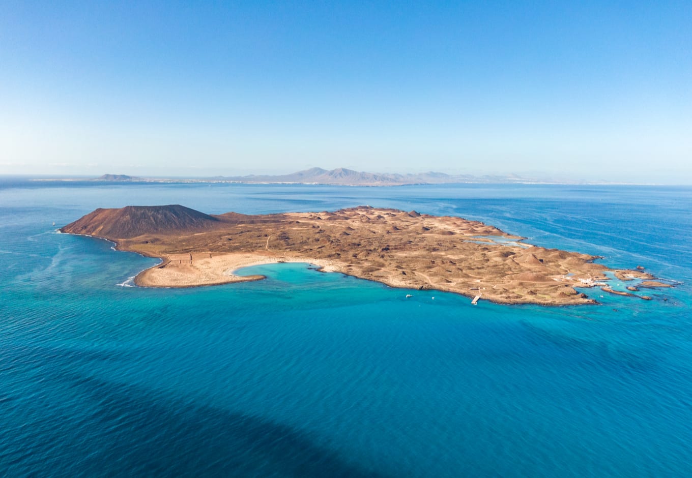 Aerial view of Lobos Island, Spain.