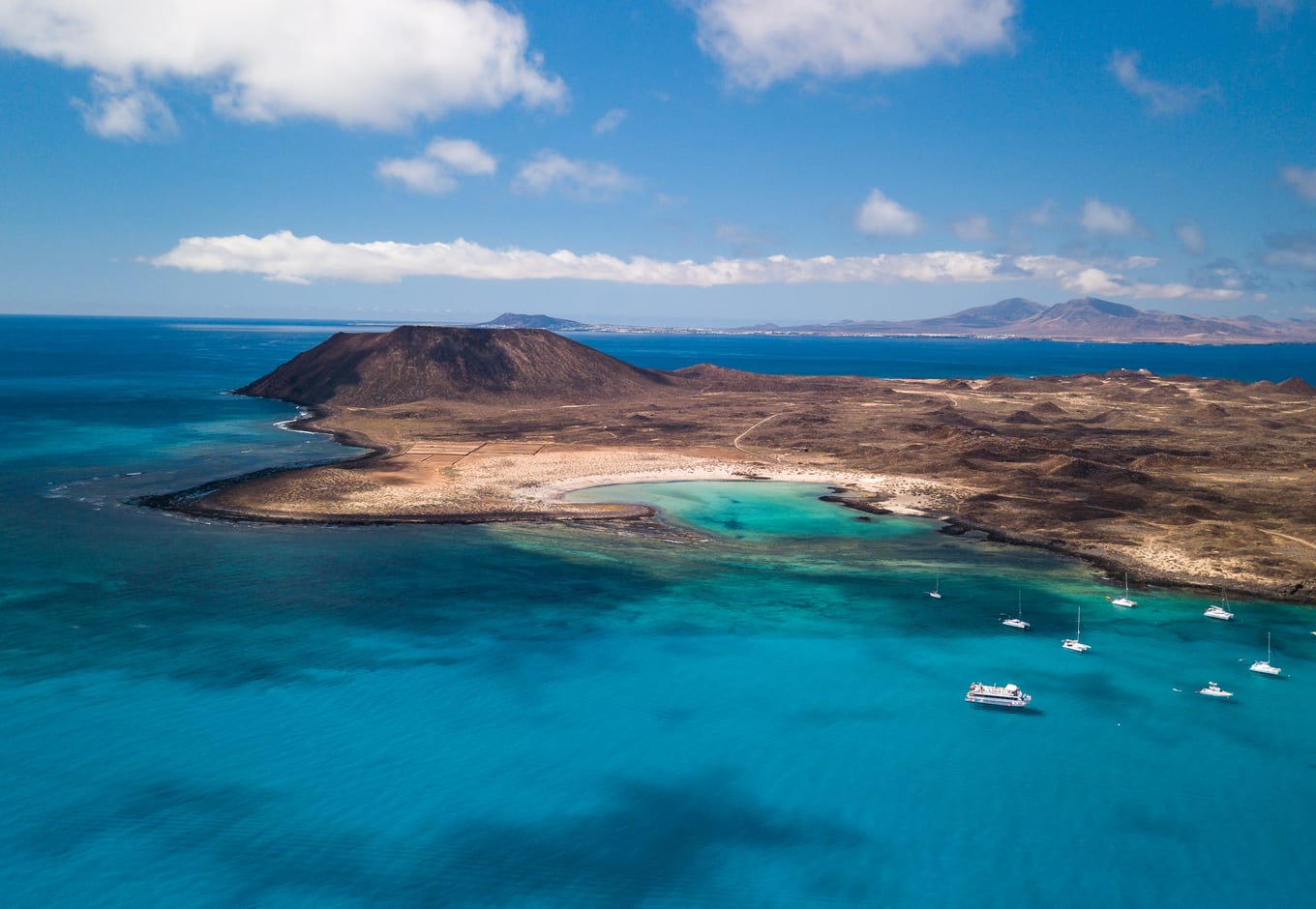 Aerial view of Lobos Island, Canary Islands.