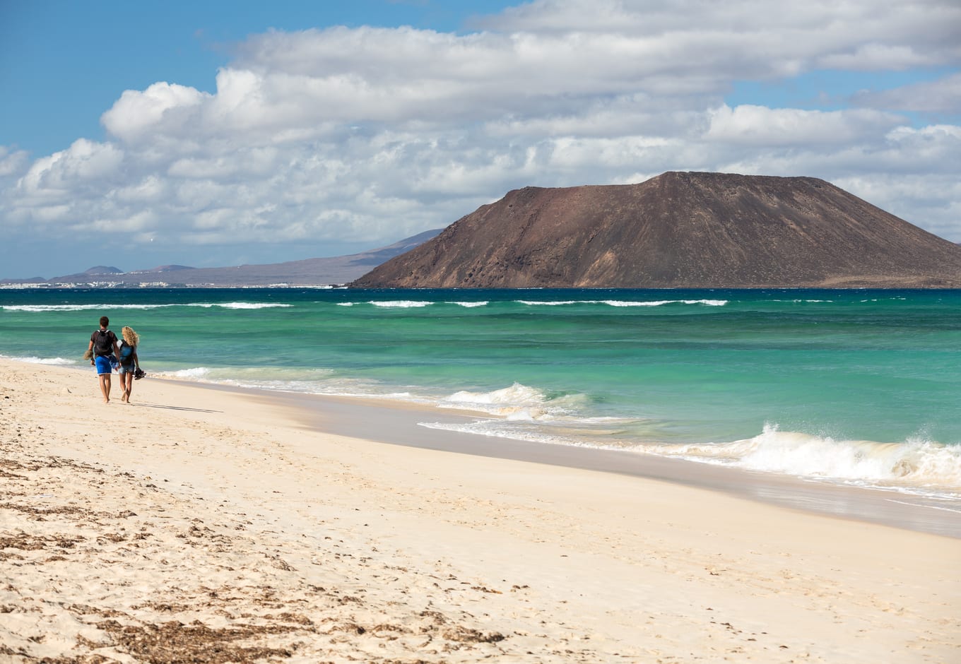 View of Lobos island from a Beach in Corralejo, Canary Islands, Spain