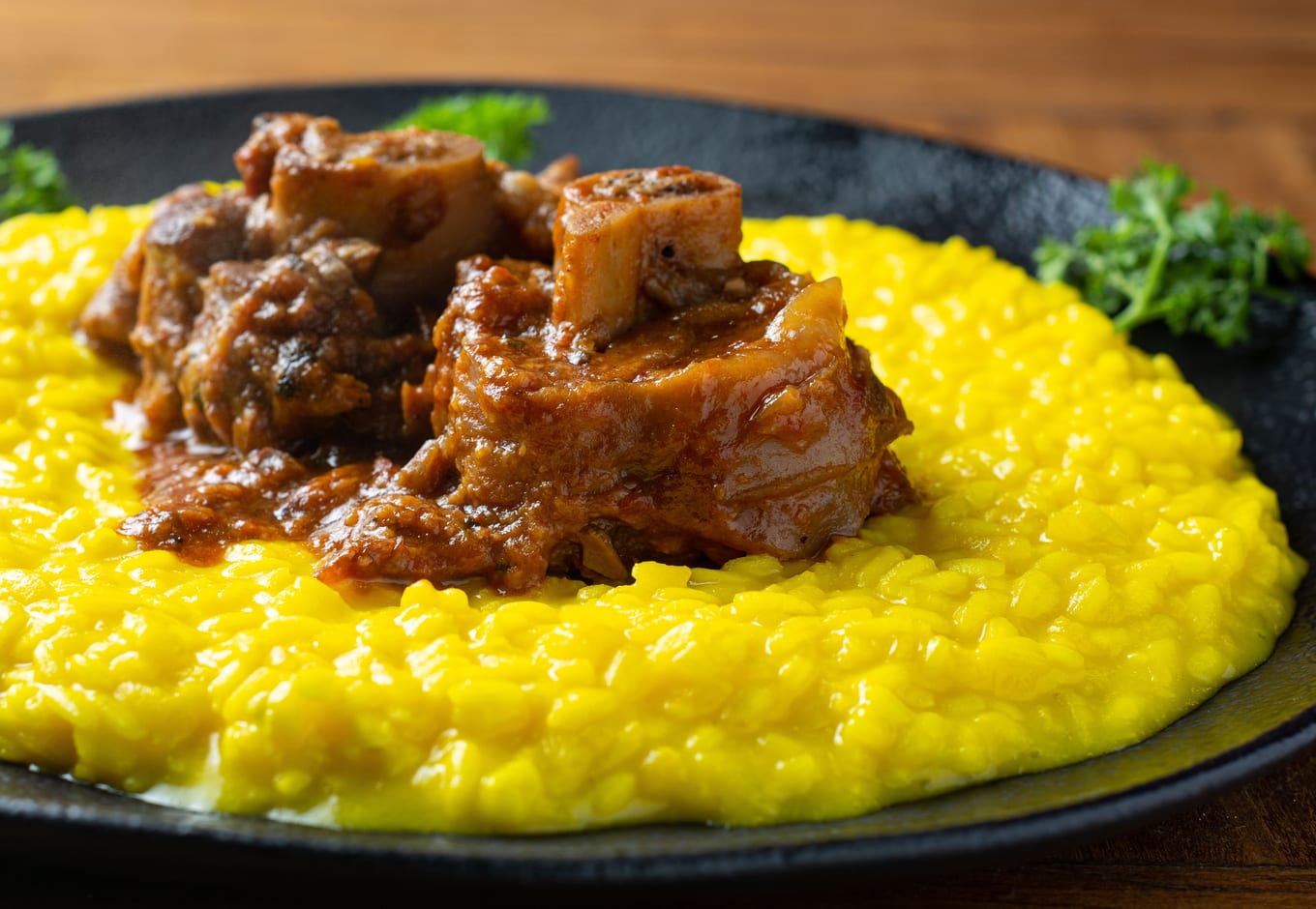 Risotto Alla Milanese served with ossobuco.