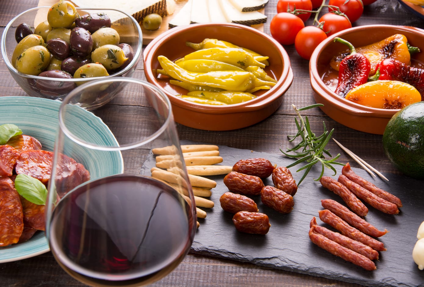 Spanish tapas starters on a  table
