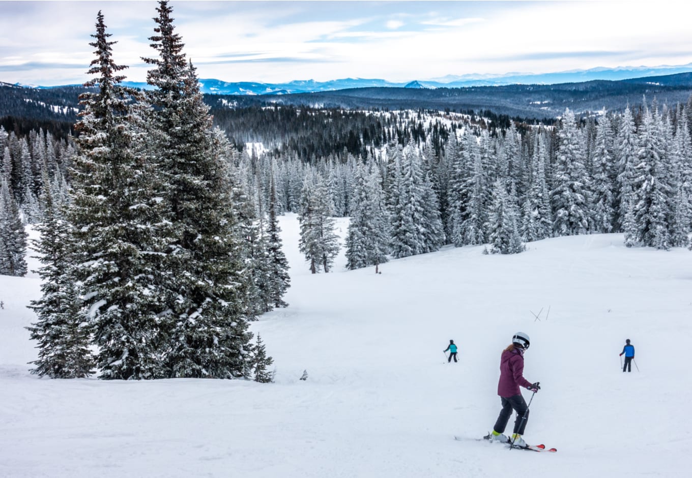 People skiing at the Steamboat Springs Ski Resort, on Mount Werner, Colorado. 
