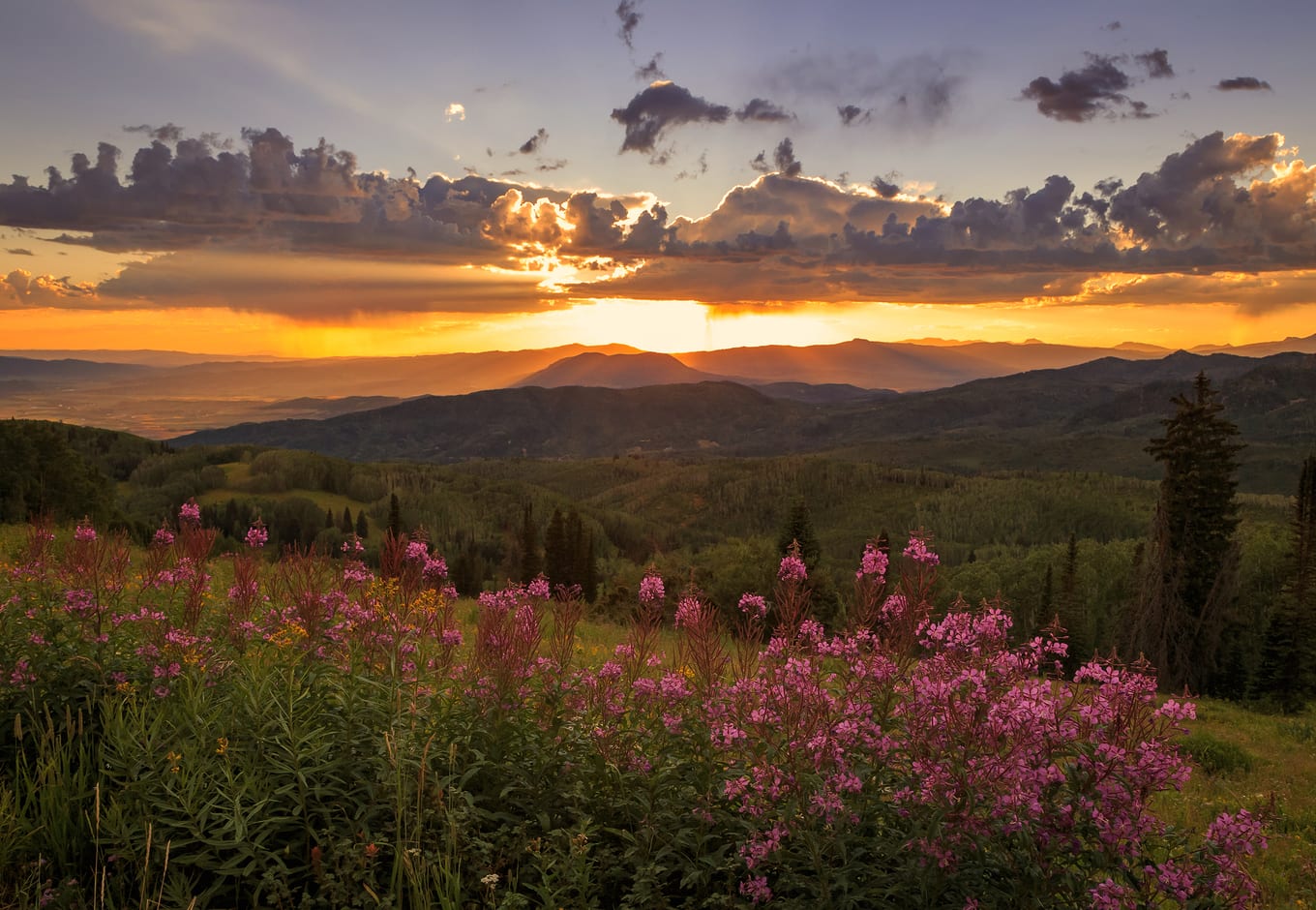 Spring sunset in Steamboat Springs, Colorado.