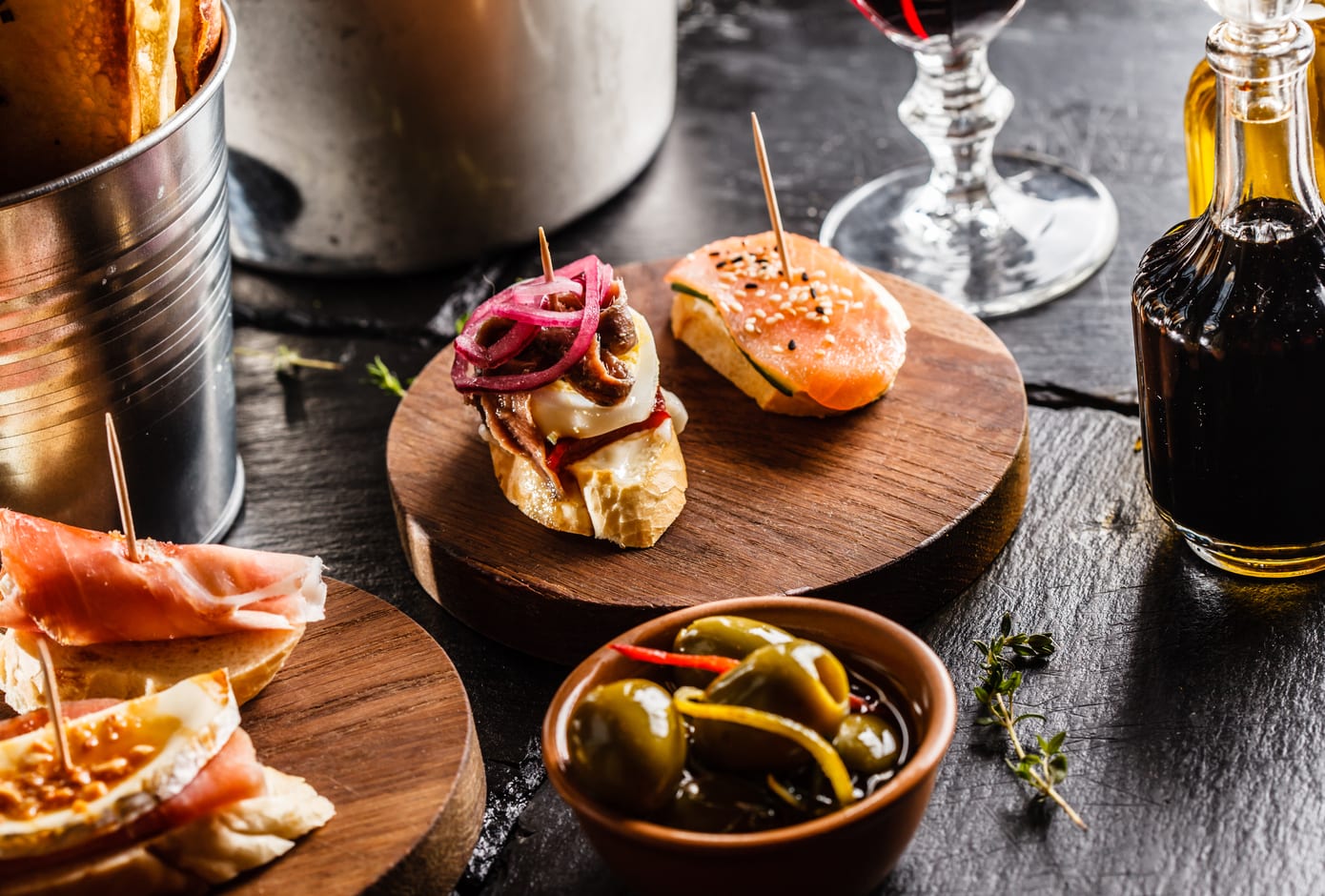 Spanish dinner with a variety of tapas.