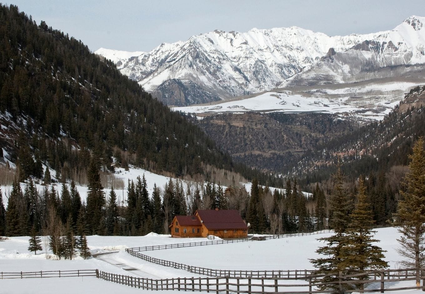 View of the snowy mountains at Telluride, in Colorado.