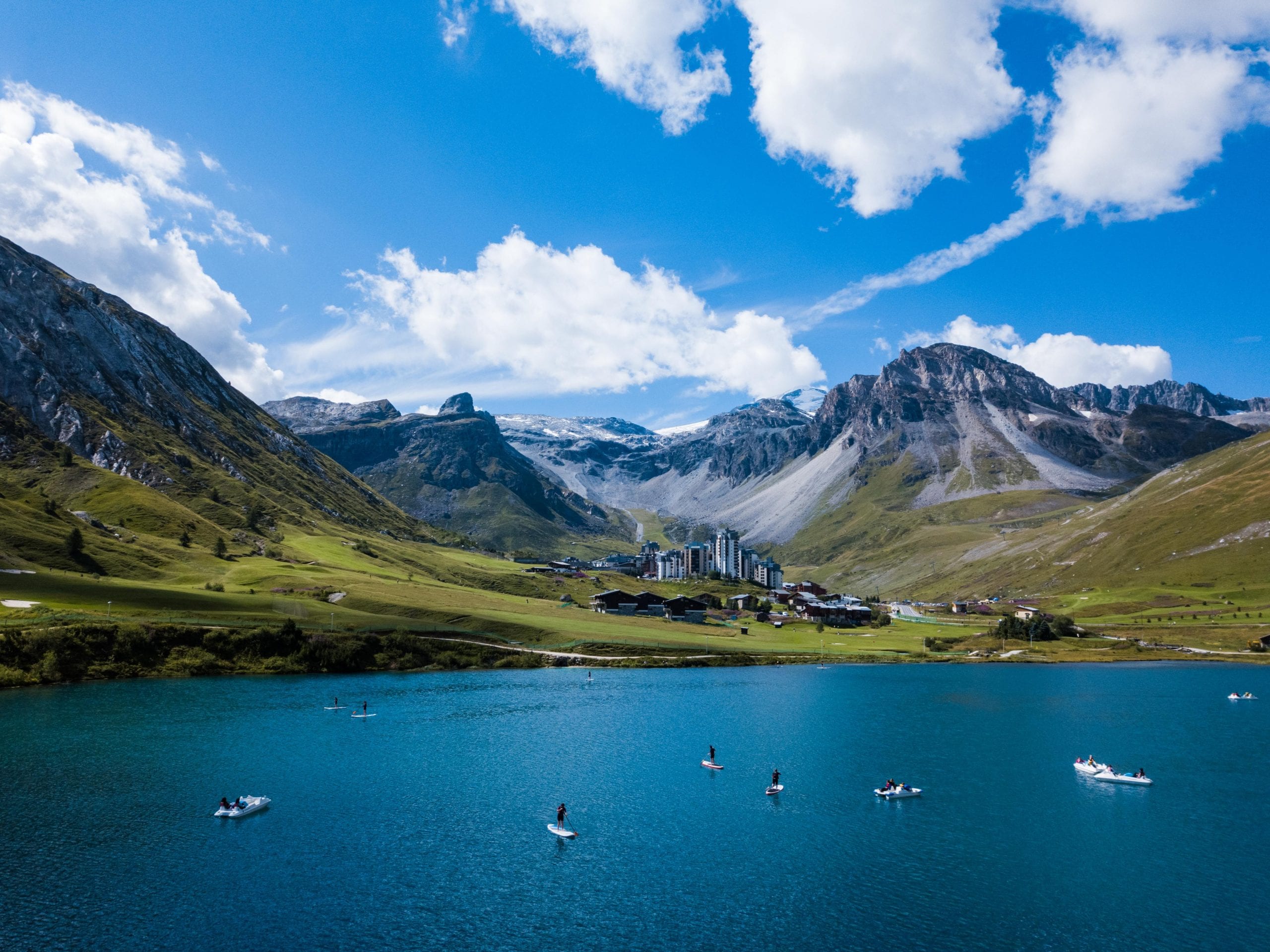 Tignes le Lac and the French Alps aerial view.
