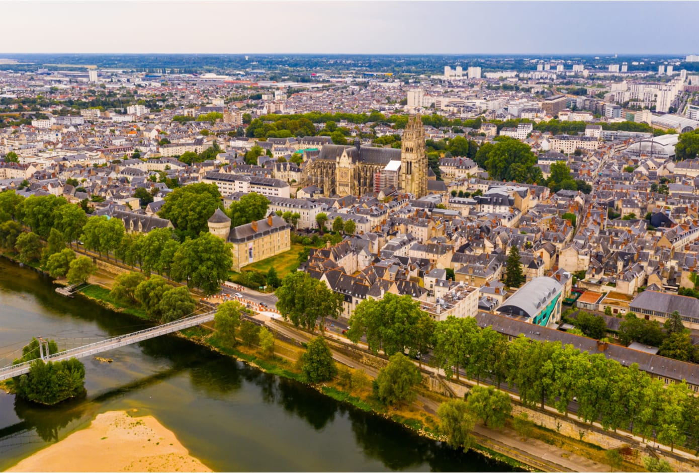 Aerial view of Tour, a city in the Loire Valley, in France.