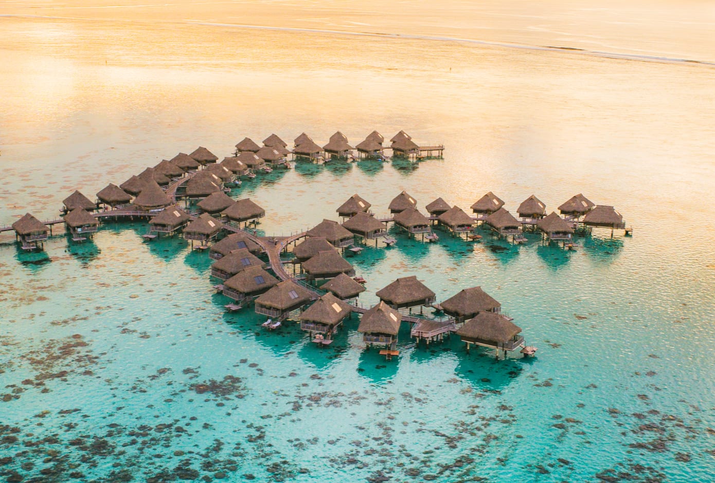 Aerial view of bungalows in Bora Bora