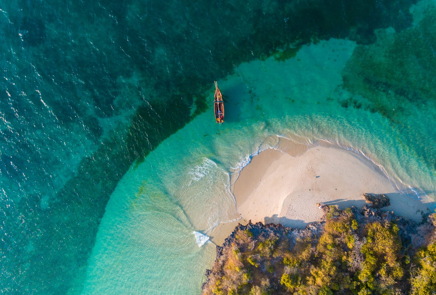 Aerial view of Fumba Island, in Zanzibar, Tanzania.