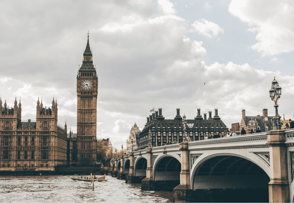 The Big Ben overlooking the River Thames, in London, England.