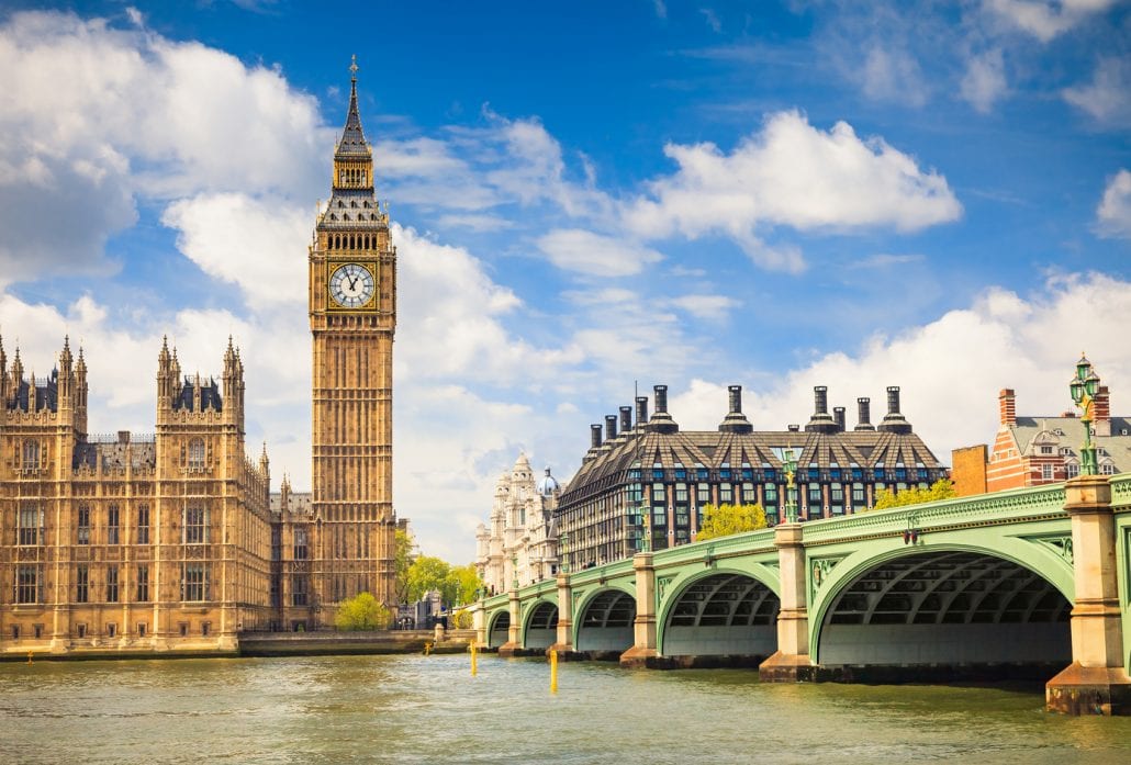 The Big Ben, and the Palace of Westminster overlooking the River Thames, in London.