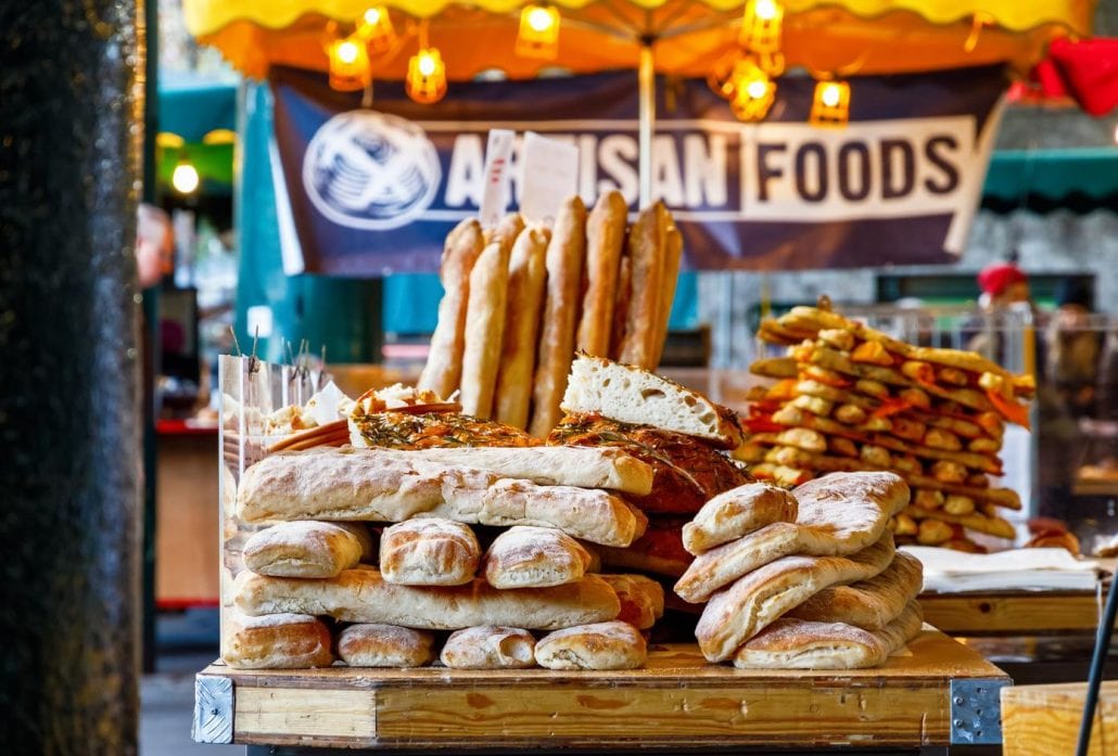 Freshly baked breads at Borough Market, London.