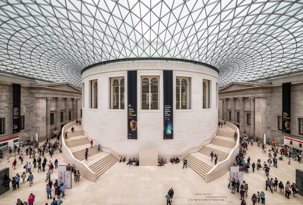 Tourists in the Great Court at the British Museum, in London.