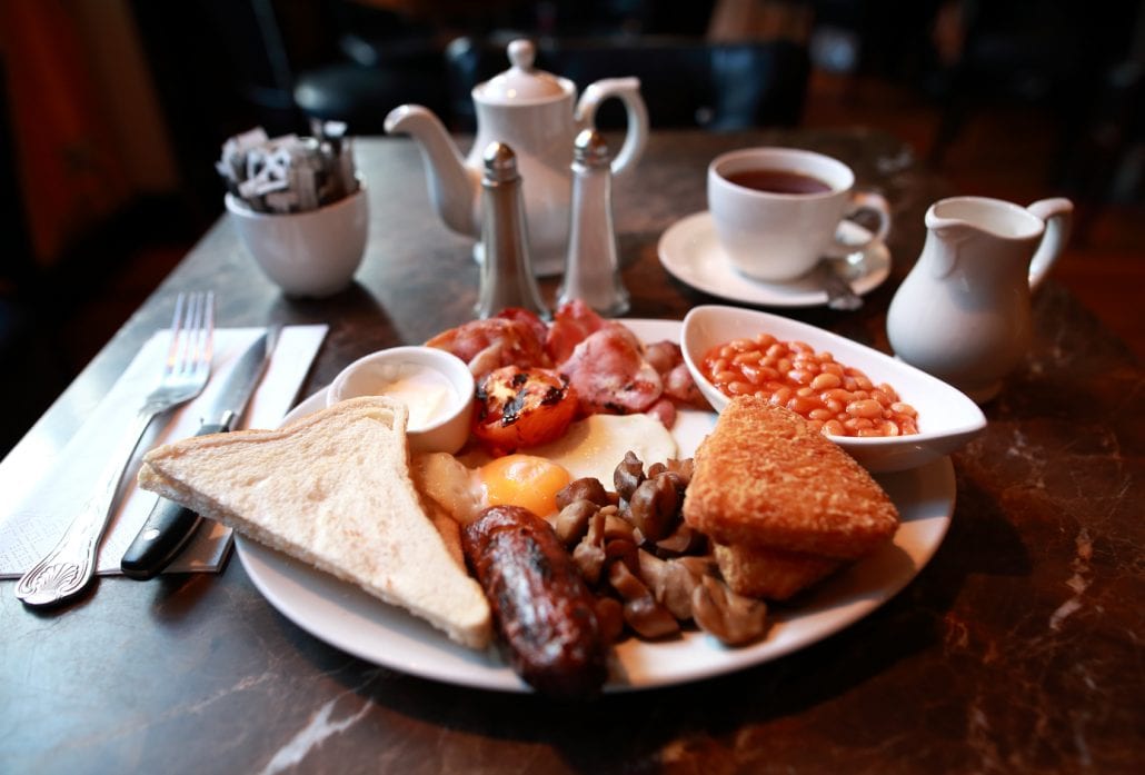 Full english breakfast at London restaurant.