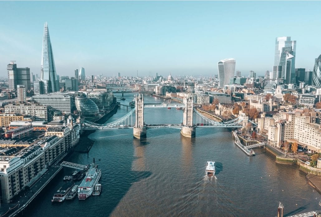 London Bridge crossing the River Thames and London's skyscrapes in the backgrount.