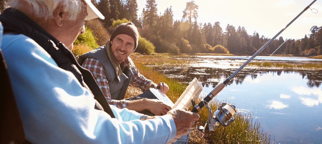 Old father and son fishing together.