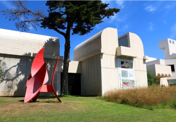 Modernist façade of Fundació Joan Miró in Barcelona, Spain.