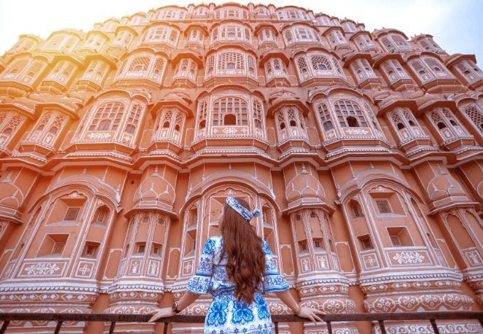 Young Woman during Sunset at Hawa Mahal, Jaipur,Rajasthan, India